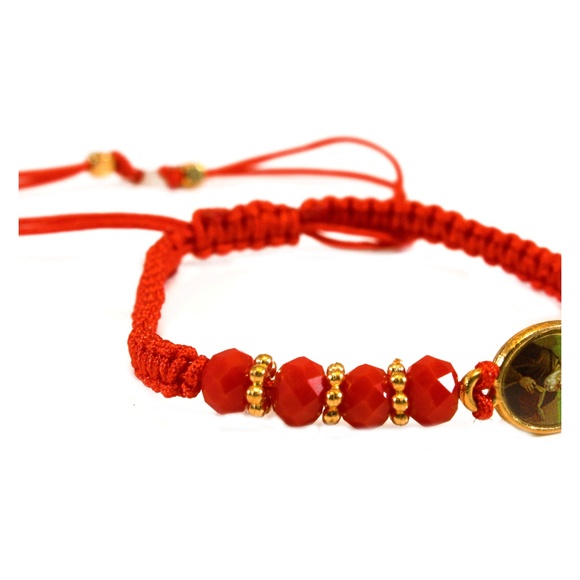 San Benito Red Bead Golden Inlay Red Adjustable Br - Picture 4 of 4